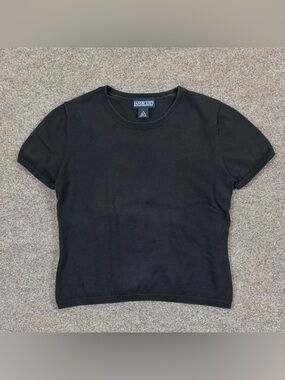 Vintage Lands End Black Short Sleeve Crewneck Sweater Women’s Small 100% Cotton